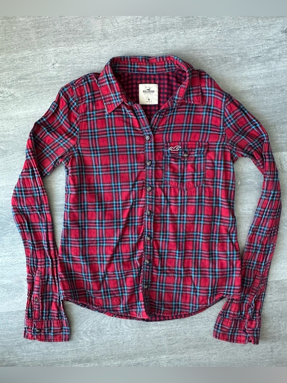 Hollister Red Plaid Button-Up Shirt Y2K